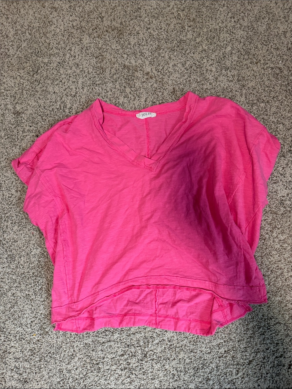 Jolie Hot Pink V-Neck Cropped Tee